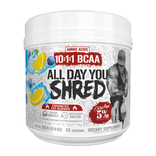 5% Nutrition Rich Piana AllDayYou Shred bottle front for pre-workout energy.