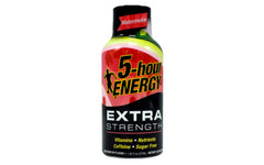 Five-hour Energy Watermelon packaging back shows ingredients and usage tips.