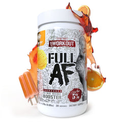 Five Percent Nutrition FullAF pre-workout can on table highlights caffeine-free pump potential.