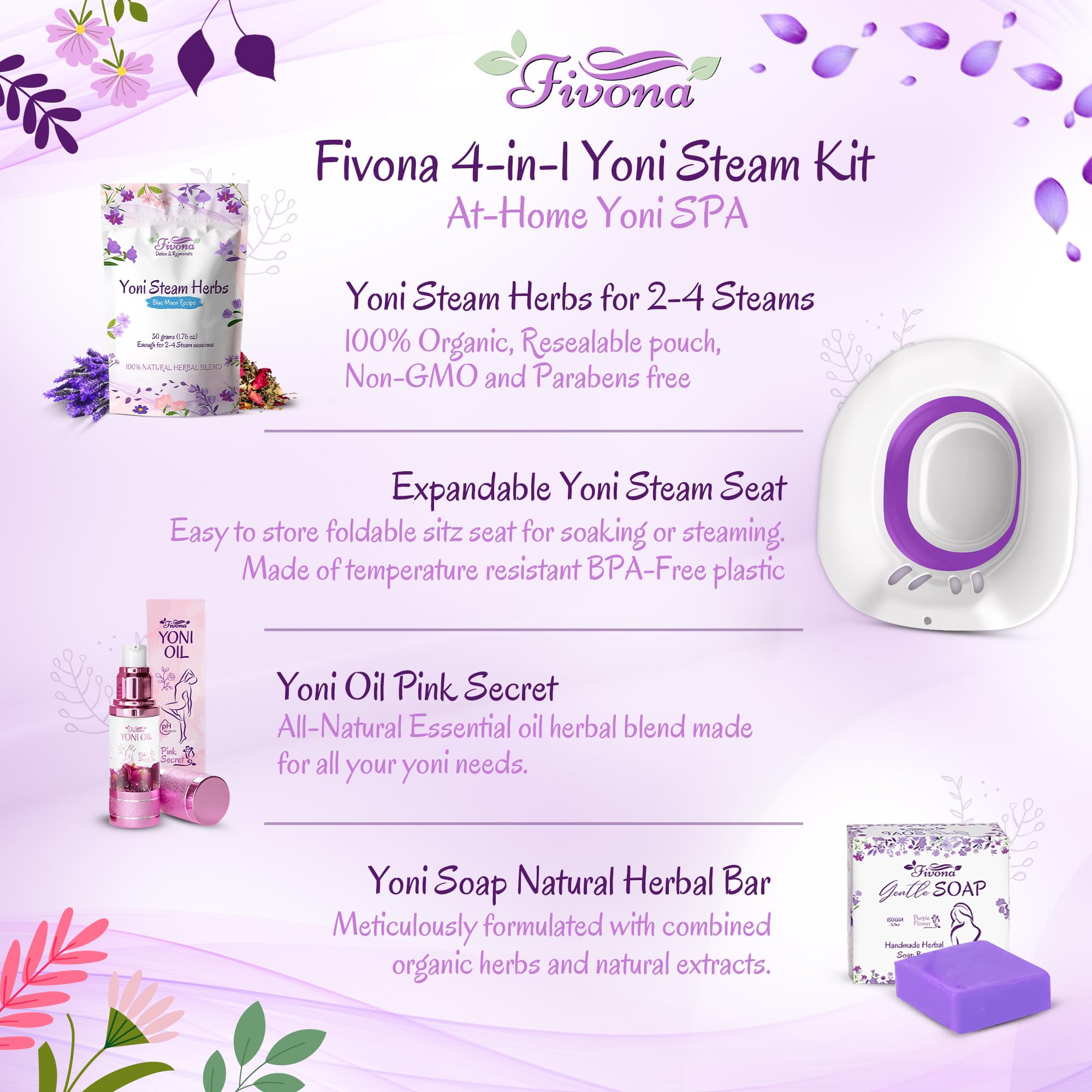 Fivona Yoni Care Kit V-Steam Herbal Blend for a gentle aroma