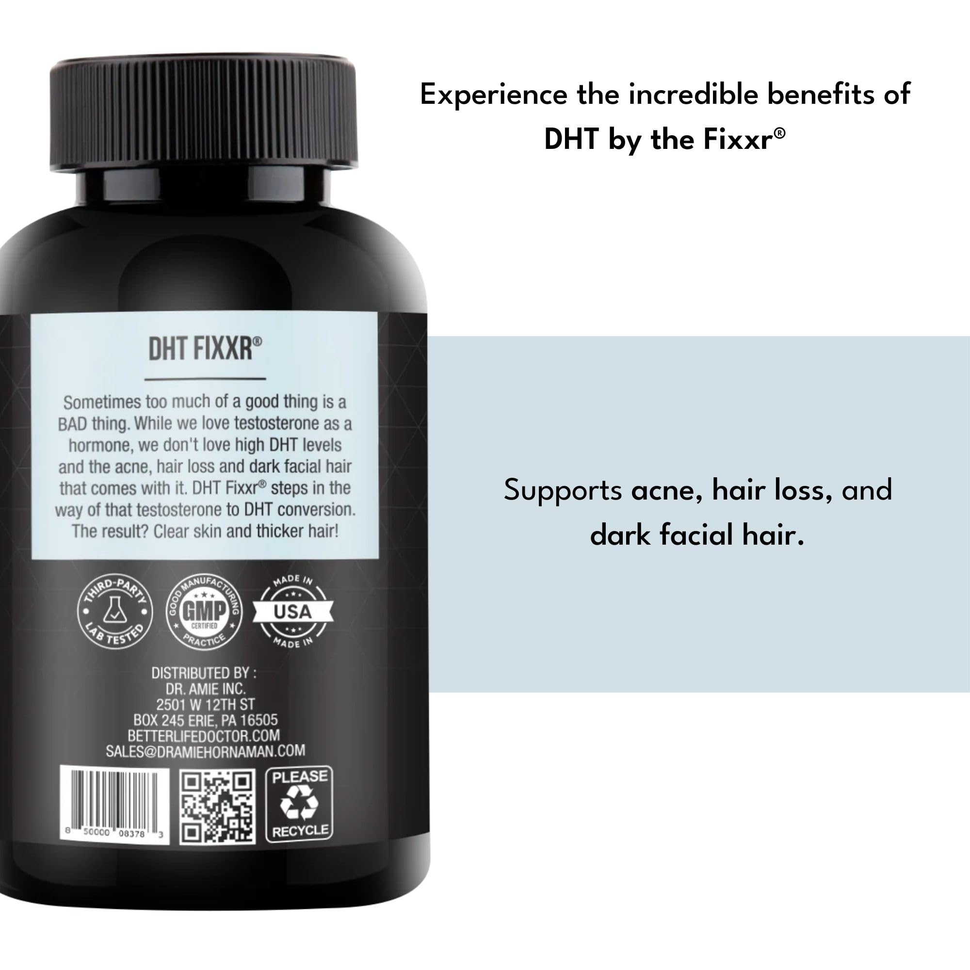 Fixxr DHT Support bottle on table ready for a consistent daily routine to support hair.