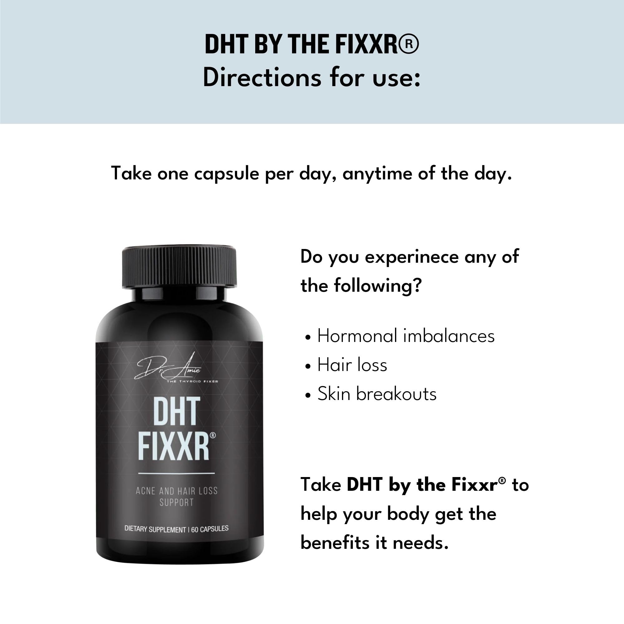 Fixxr DHT Support packaging design emphasizes USA-made clean formula and quality.