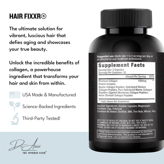Fixxr Hair capsules close-up showcasing a premium collagen blend for hair texture.