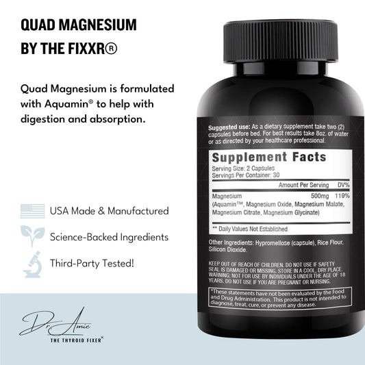 Fixxr Quad Magnesium bottle label showing Aquamin blend and ingredients
