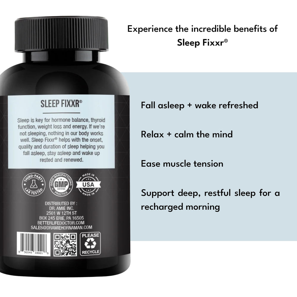 Fixxr Sleep Support labeling highlights a non-habit forming formula.