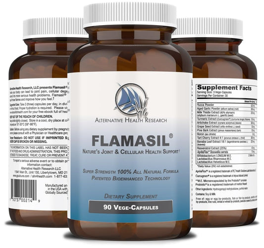 Flamasil bottle closeup shows capsule texture and turmeric-rich formula for daily wellness.