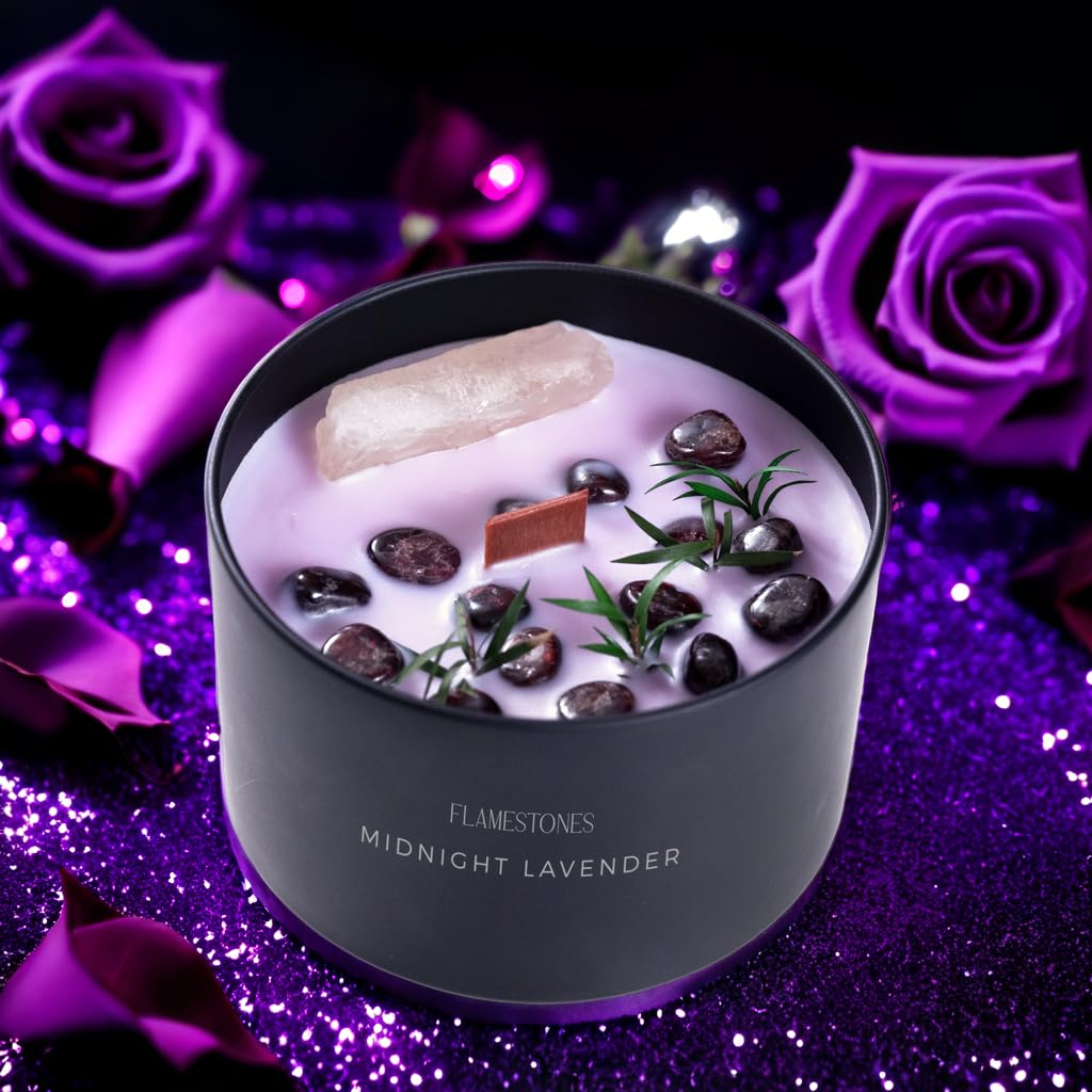 Flamestones Gemstone Woodwick elegant decor candle with natural aromas for relaxing evenings.
