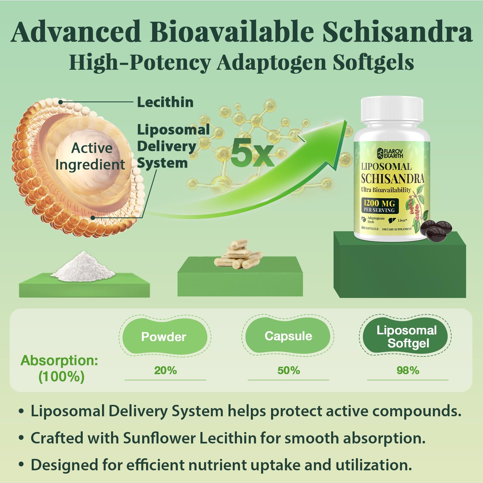 Flarovexarith sunflower liposome illustration highlighting enhanced absorption