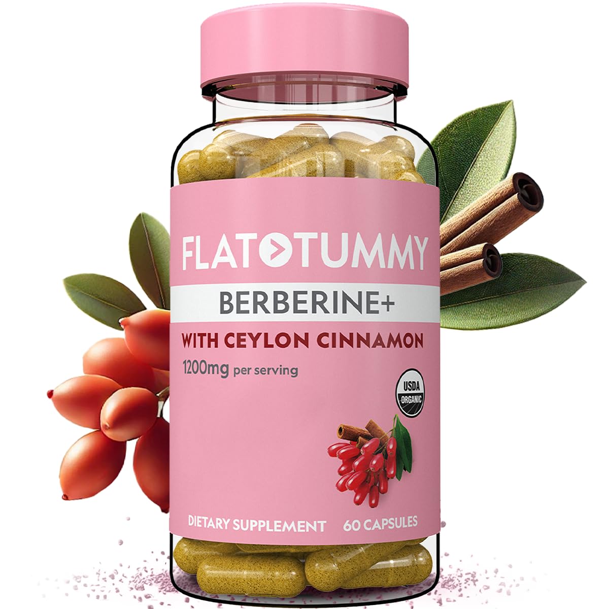 Flat Tummy Berberine Plus bottle with capsules for daily metabolic support.