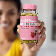 Flat Tummy Berberine Plus cinnamon detail emphasizes organic Ceylon cinnamon.