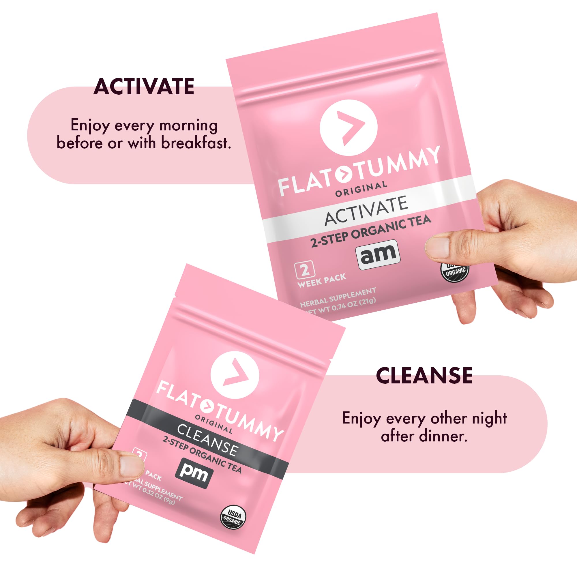 Flat Tummy Detox Tea packaging front for a two-week program