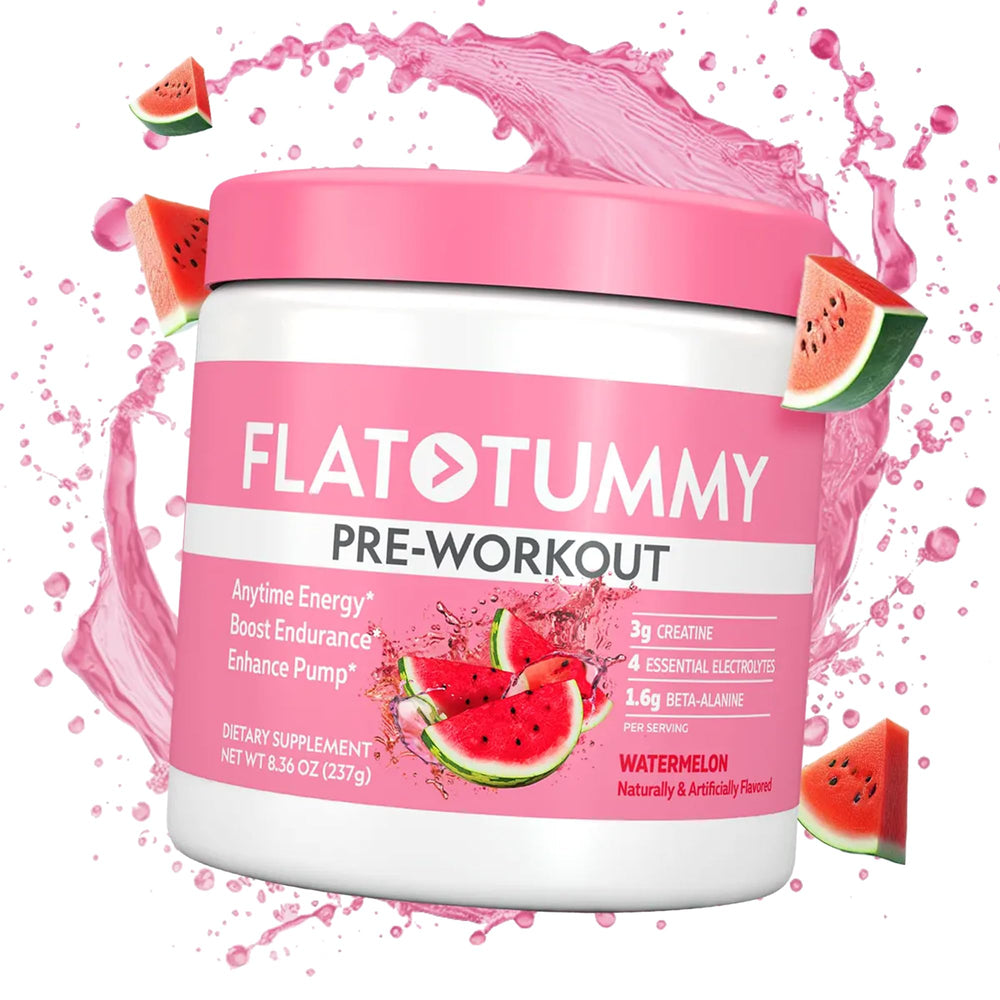 Flat Tummy Pre Workout Watermelon Bottle ready for energized workouts.