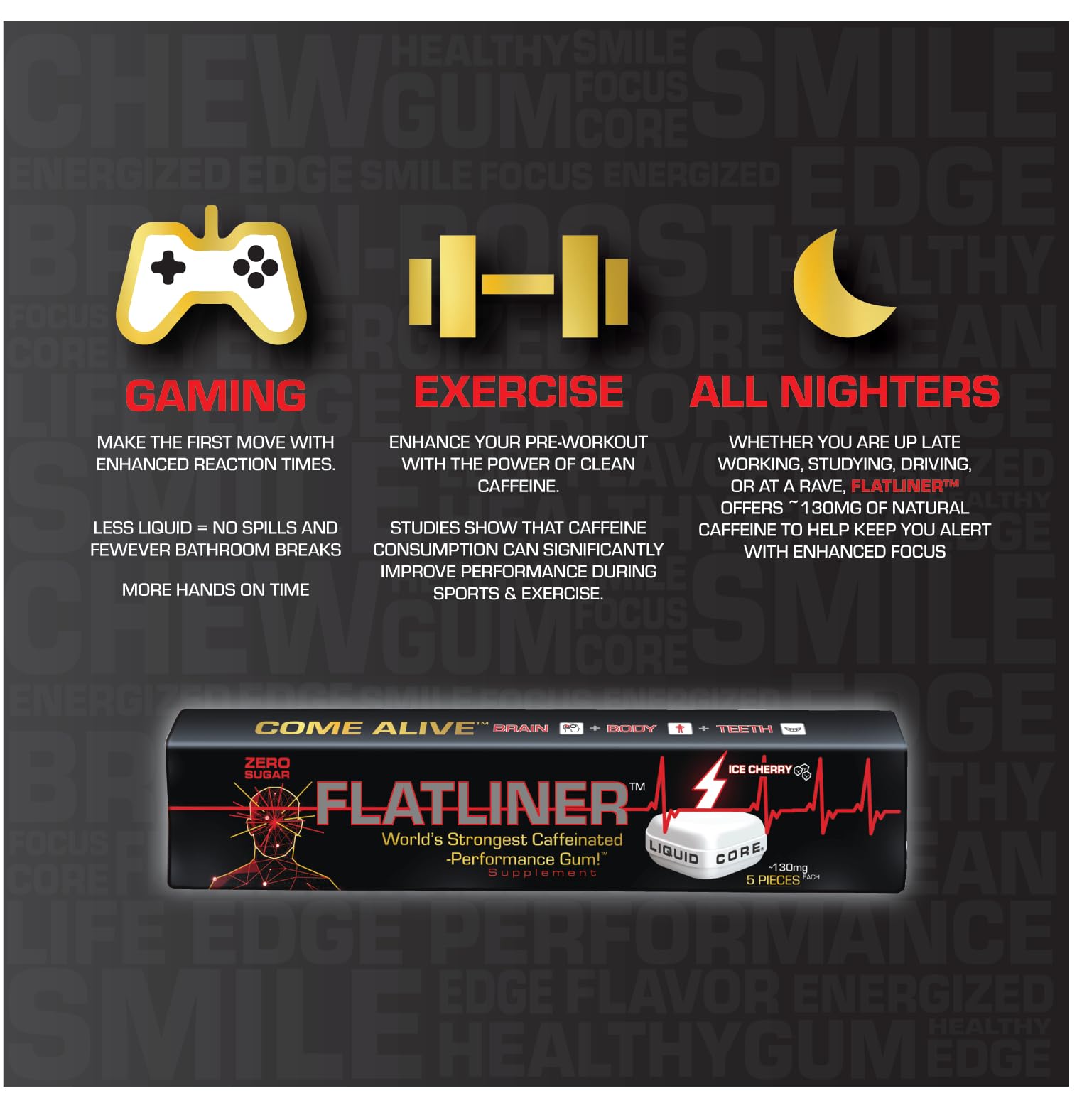 Flatliner Ice Cherry flavor supports gaming sessions with sustained chew.