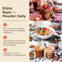 FlavaNaturals FlavaMix cocoa powder measuring spoon for easy daily use.