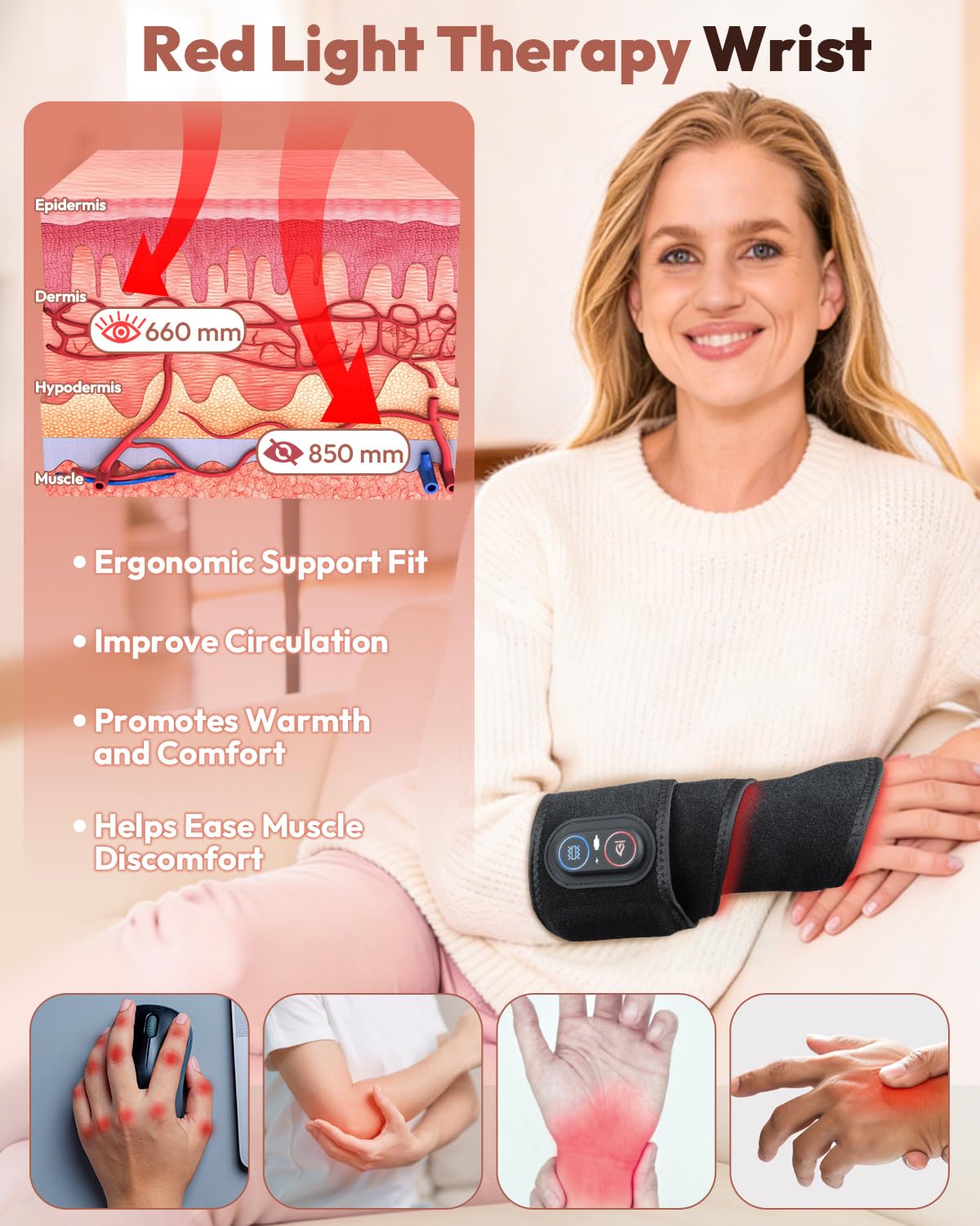 FLAZECON Wrist Wrap side view, ergonomic fit for left or right hand