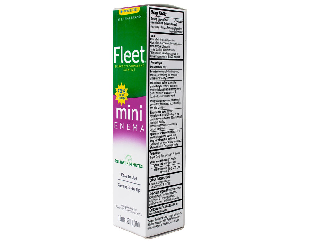Fleet Bisacodyl Enema closeup label; visible instructions and safety info.