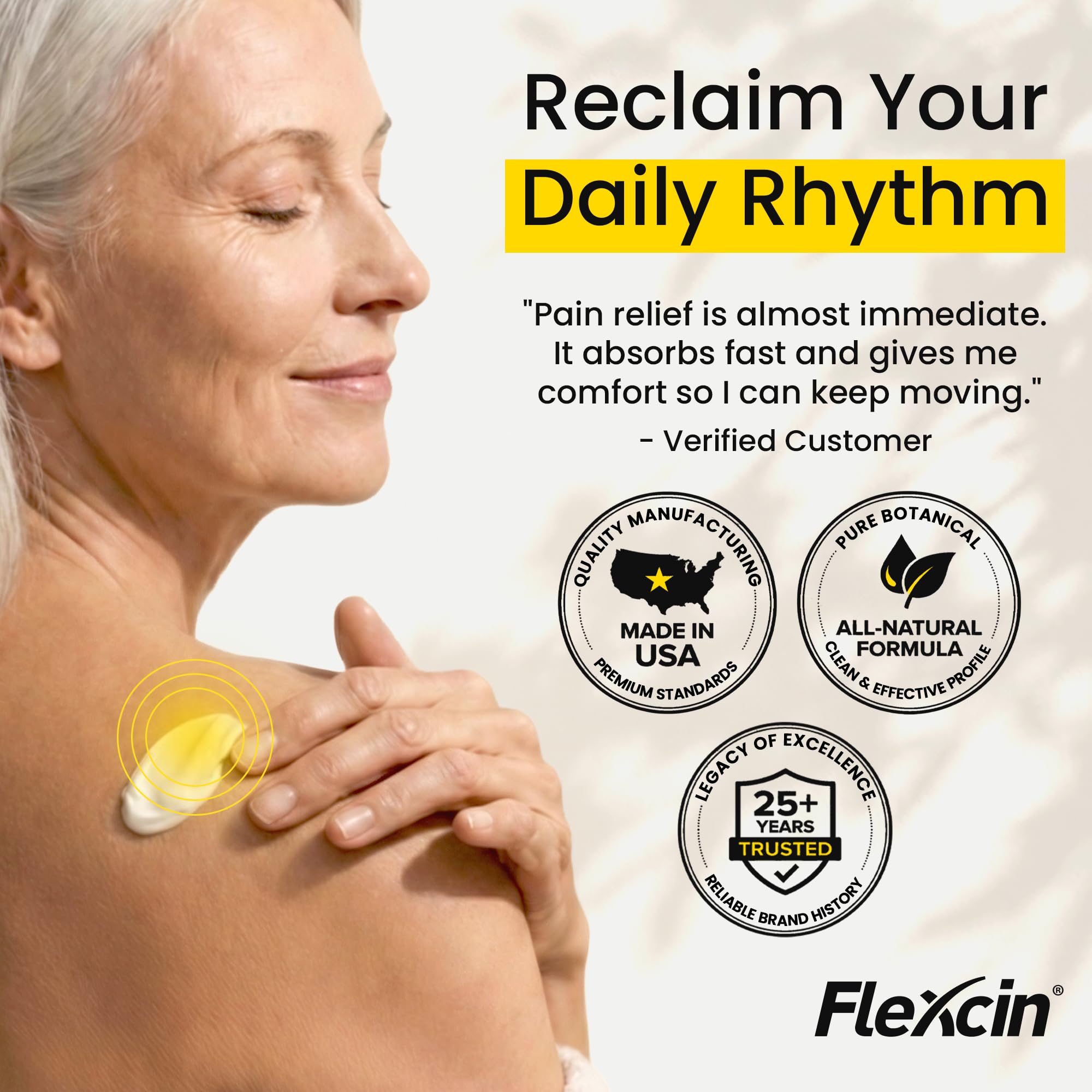 Non-greasy texture absorbs quickly on the skin with Flexcin lotion.