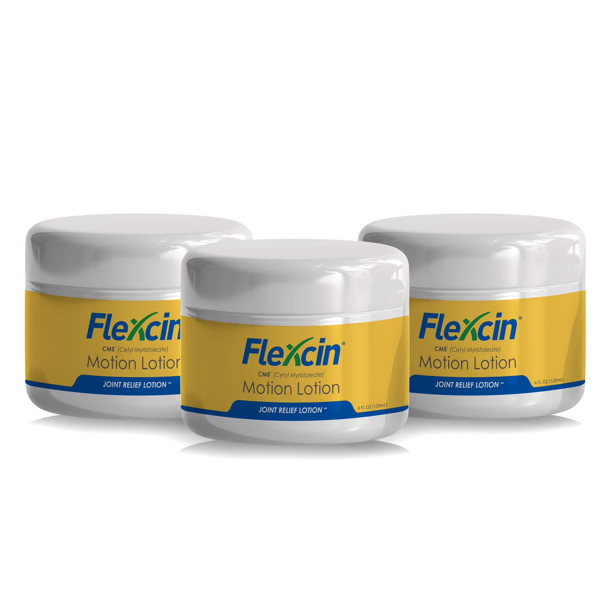 Flexcin Motion Lotion CM8 jar pouring for quick relief during workouts