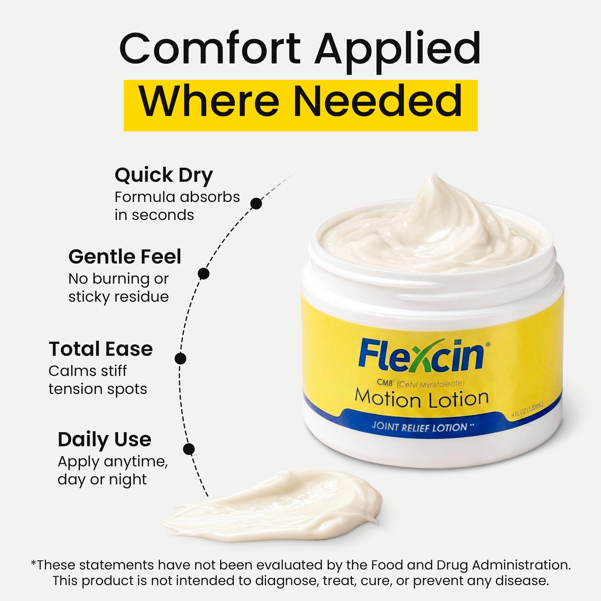 Flexcin Motion Lotion on forearm demonstrating non-greasy finish