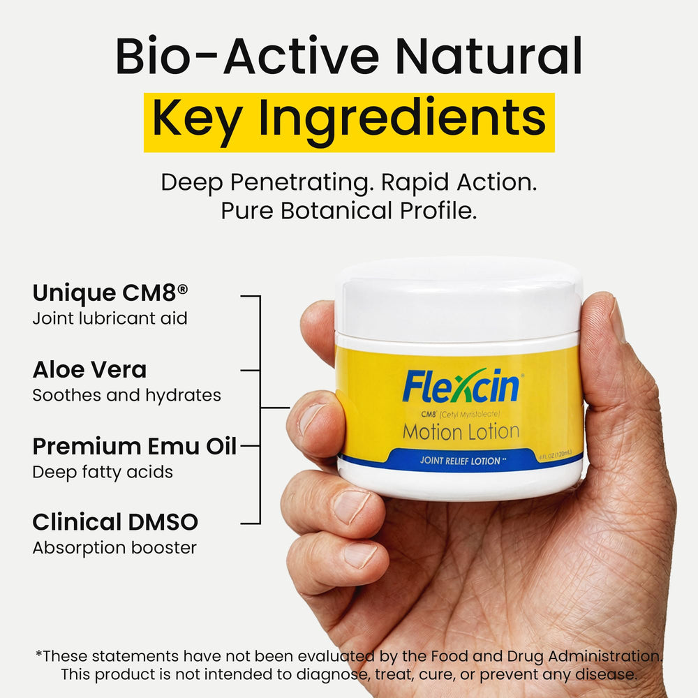 Flexcin Motion Lotion being massaged into hands for relief