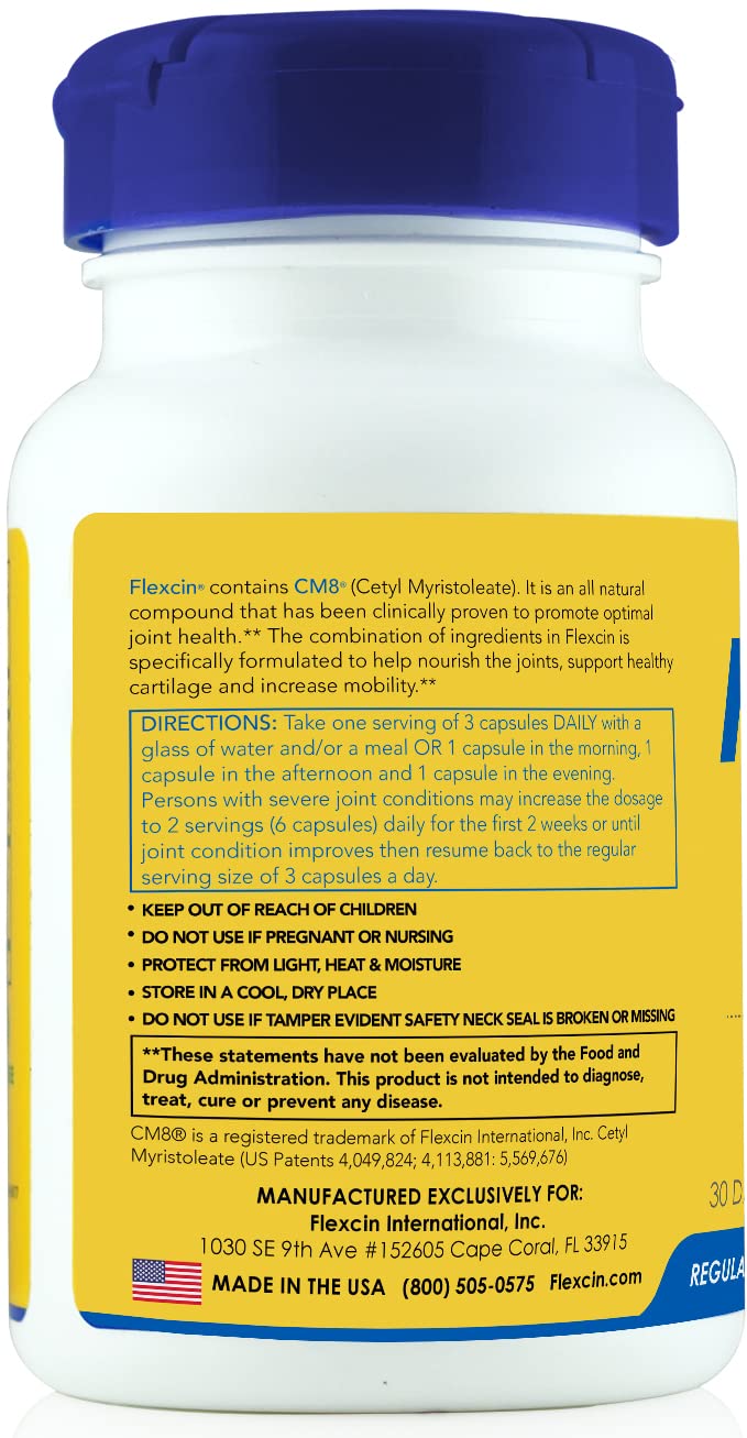 Allergen-free packaging emphasizes gluten-free and dairy-free Flexcin formula.