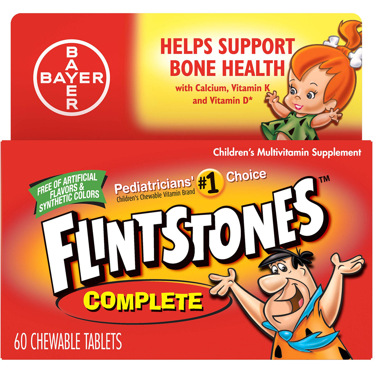 Flintstones Complete Multivitamin bottle with chewables supports daily kids' nutrition.