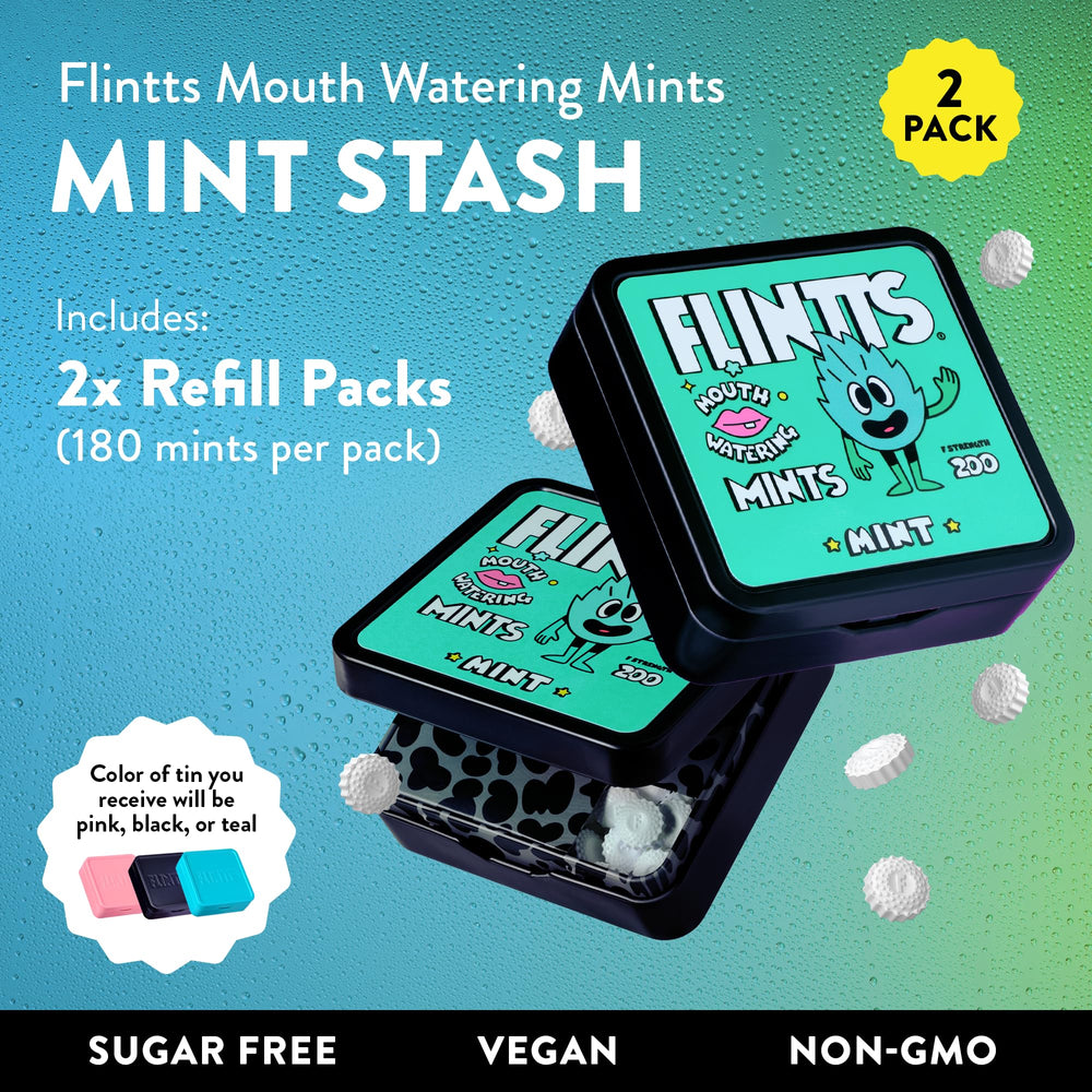 Flintts Mints Mint Stash refill packs shown for extended minty freshness throughout the day.