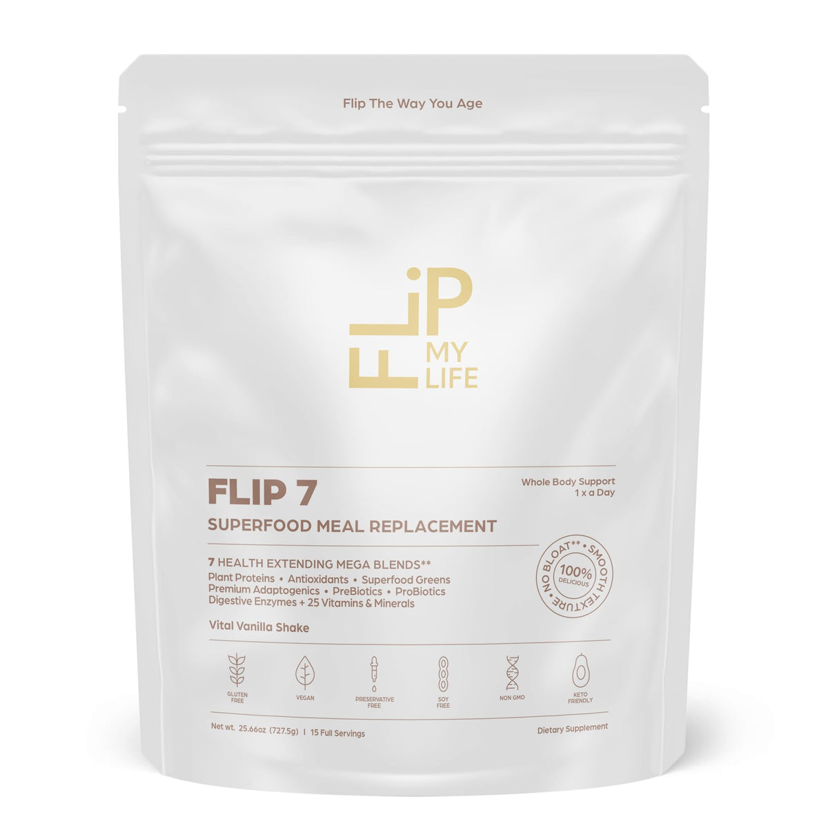 Flip My Life Flip 7 vanilla shake in glass supports convenient protein intake.