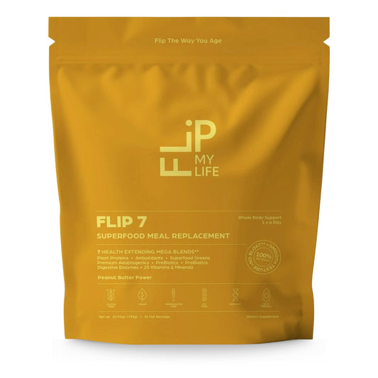 Flip My Life Flip 7 Peanut Butter Power bottle with creamy shake for sustained daily energy