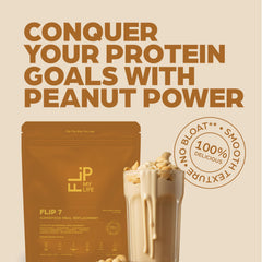 Flip My Life Flip 7 Peanut Butter Power cream top on a glass of shake