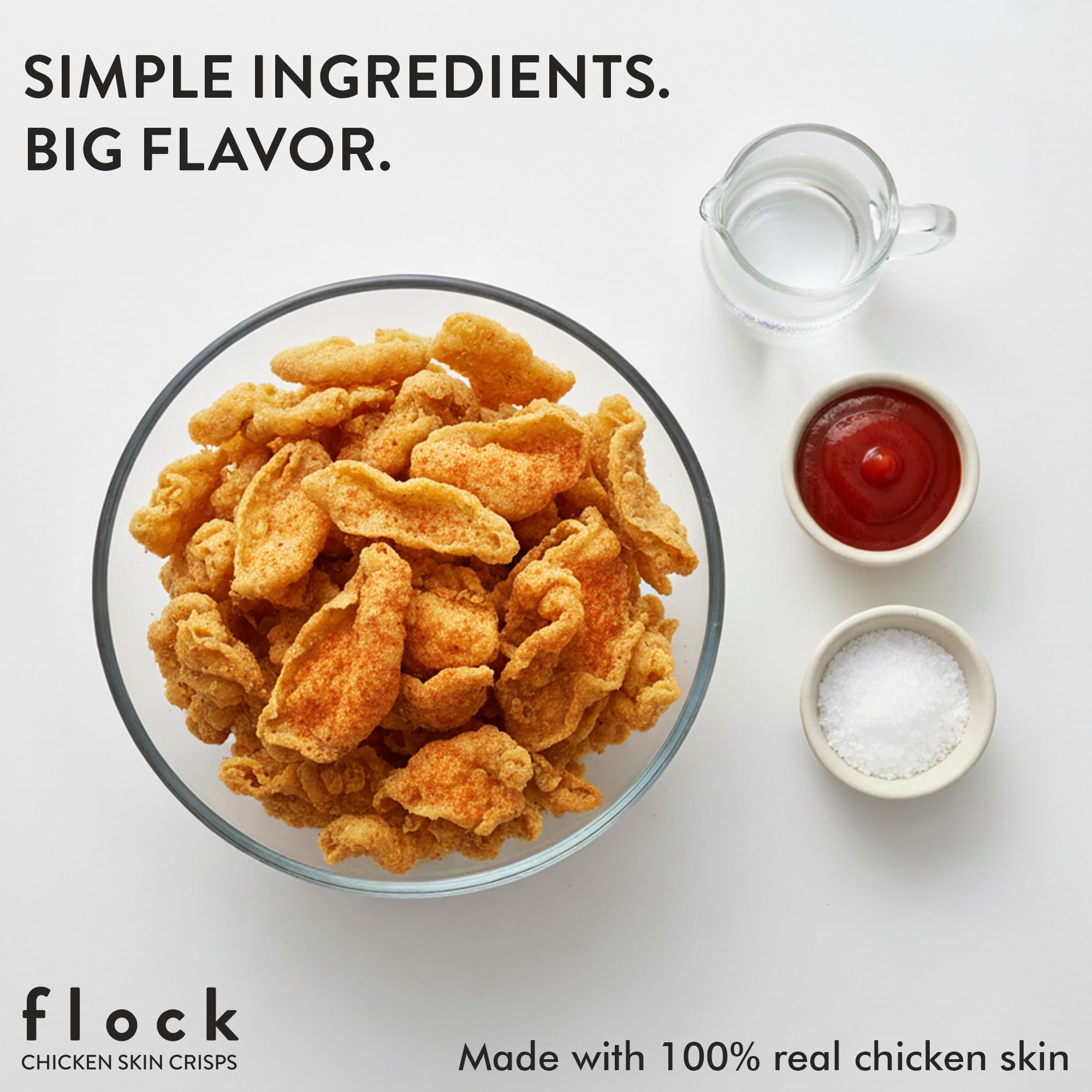 Flock Keto Chicken Skin Chips Terry Black's BBQ ingredient label close view.