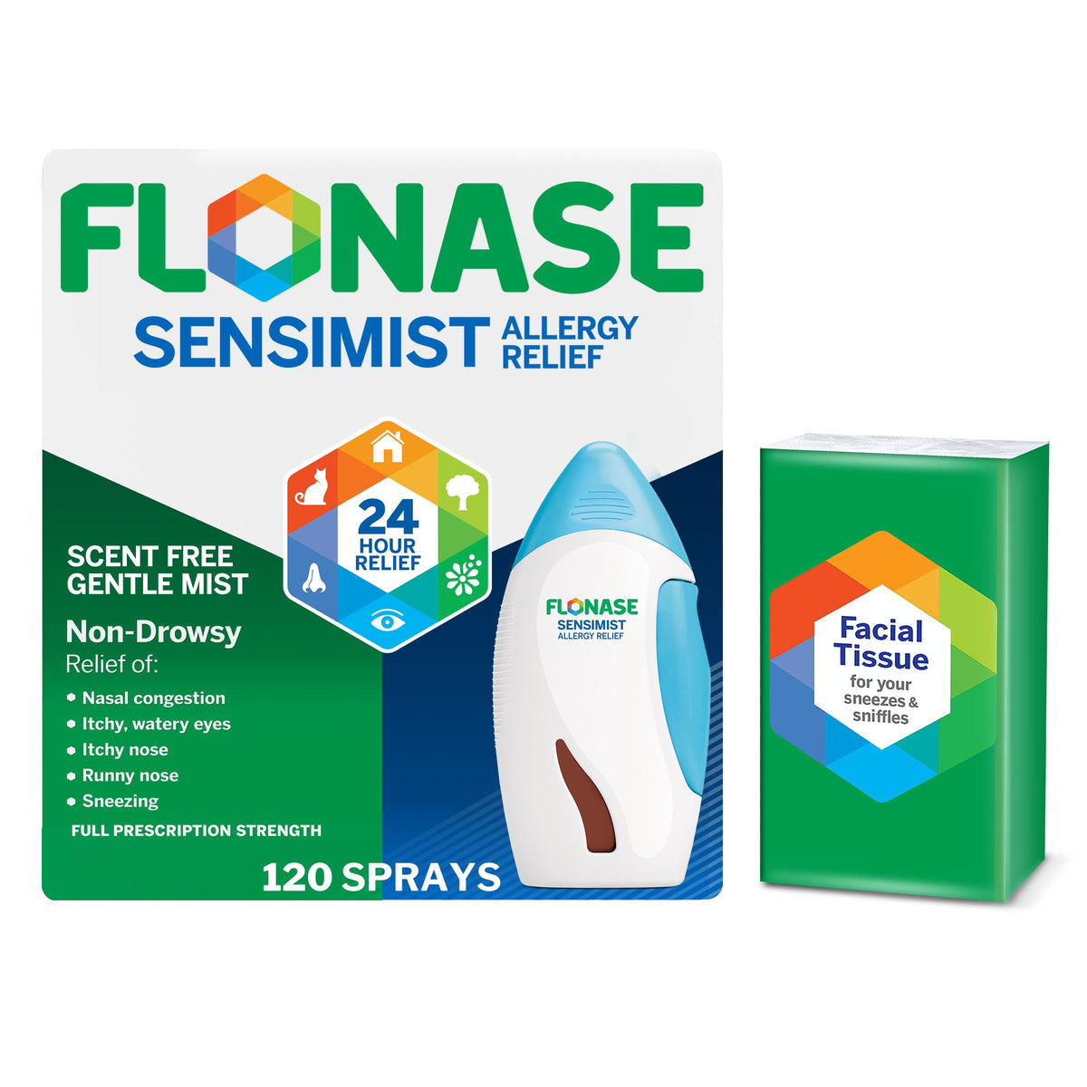Flonase Sensimist bottle mist delivers a fine, scent-free spray for nasal relief.