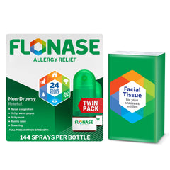 Flonase two-bottles pack showing long-lasting allergy relief option