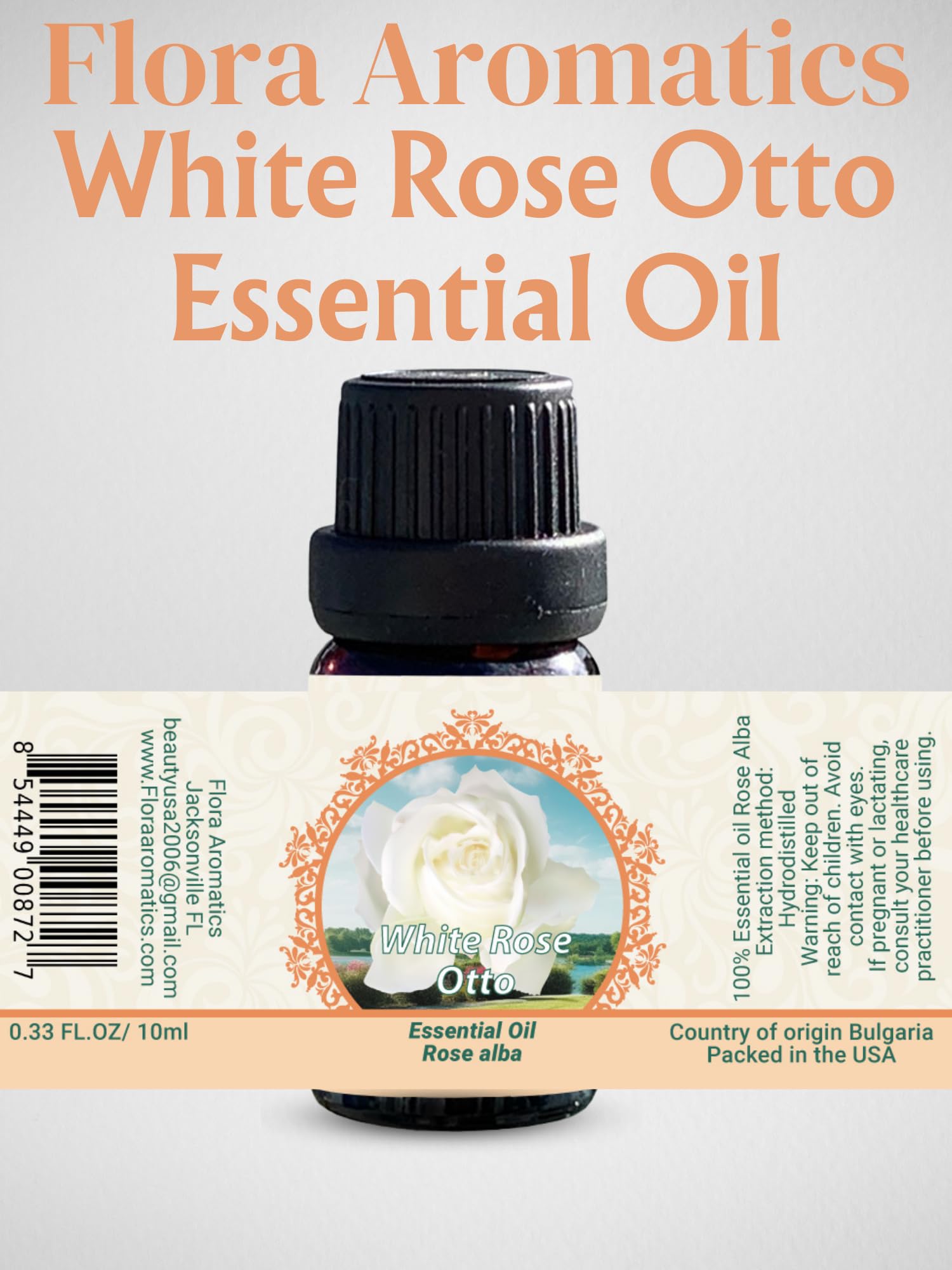 Flora Aromatics pure essential oil in glass bottle for easy blending.