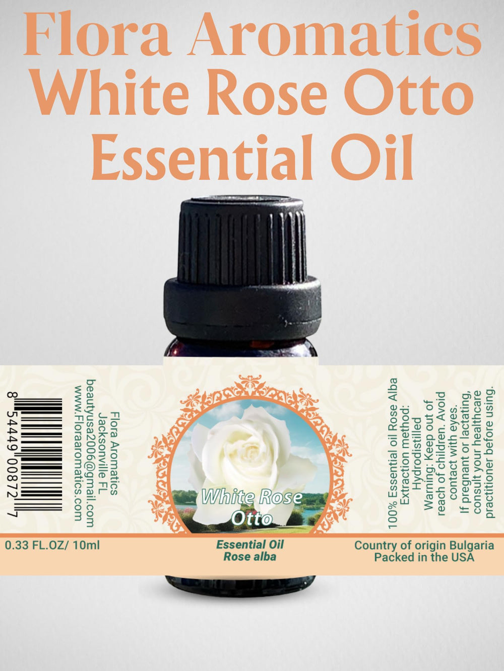 Flora Aromatics pure essential oil in glass bottle for easy blending.