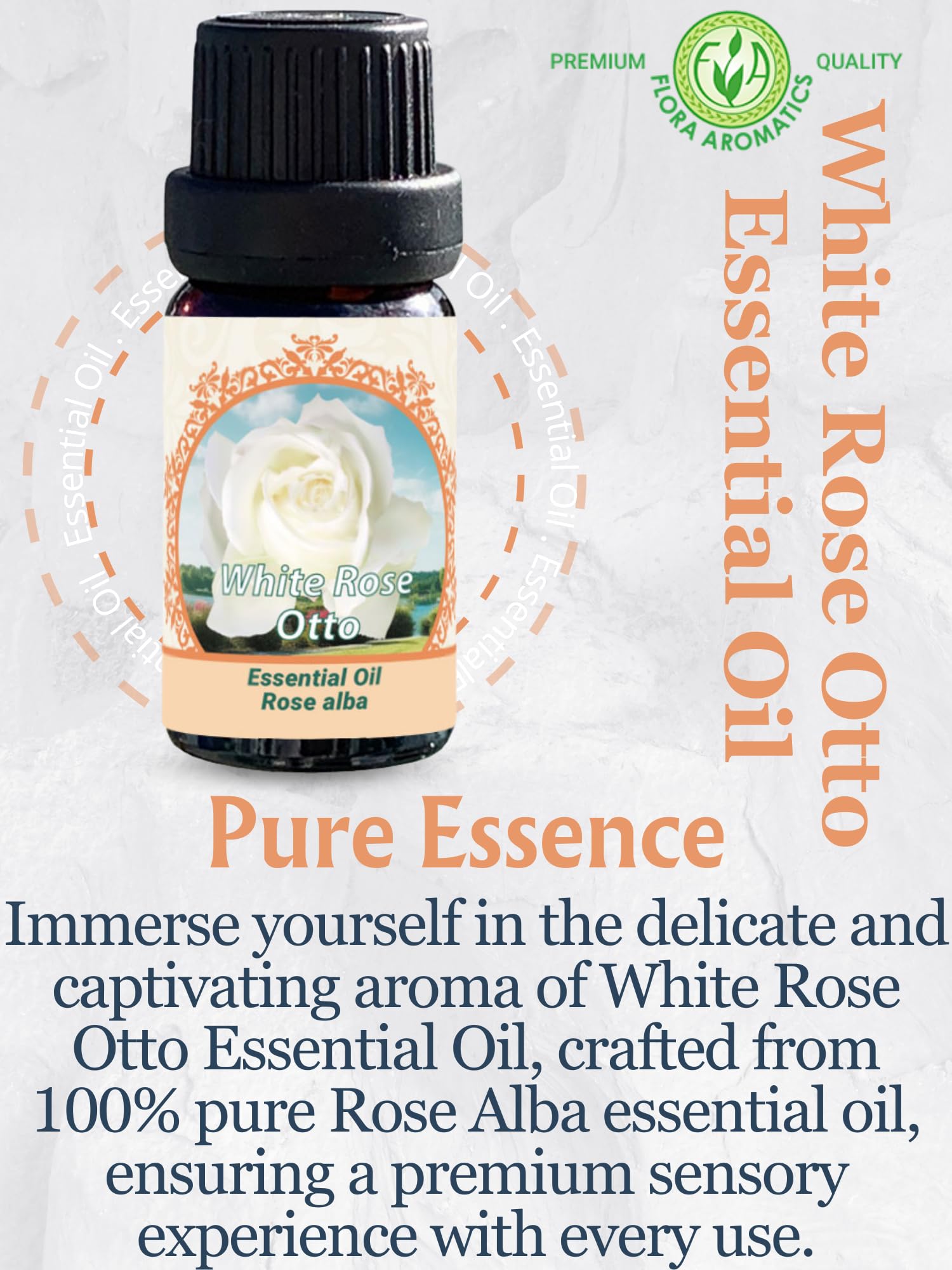 Flora Aromatics Bulgarian Rose Alba oil, hydro-distilled for pure fragrance.