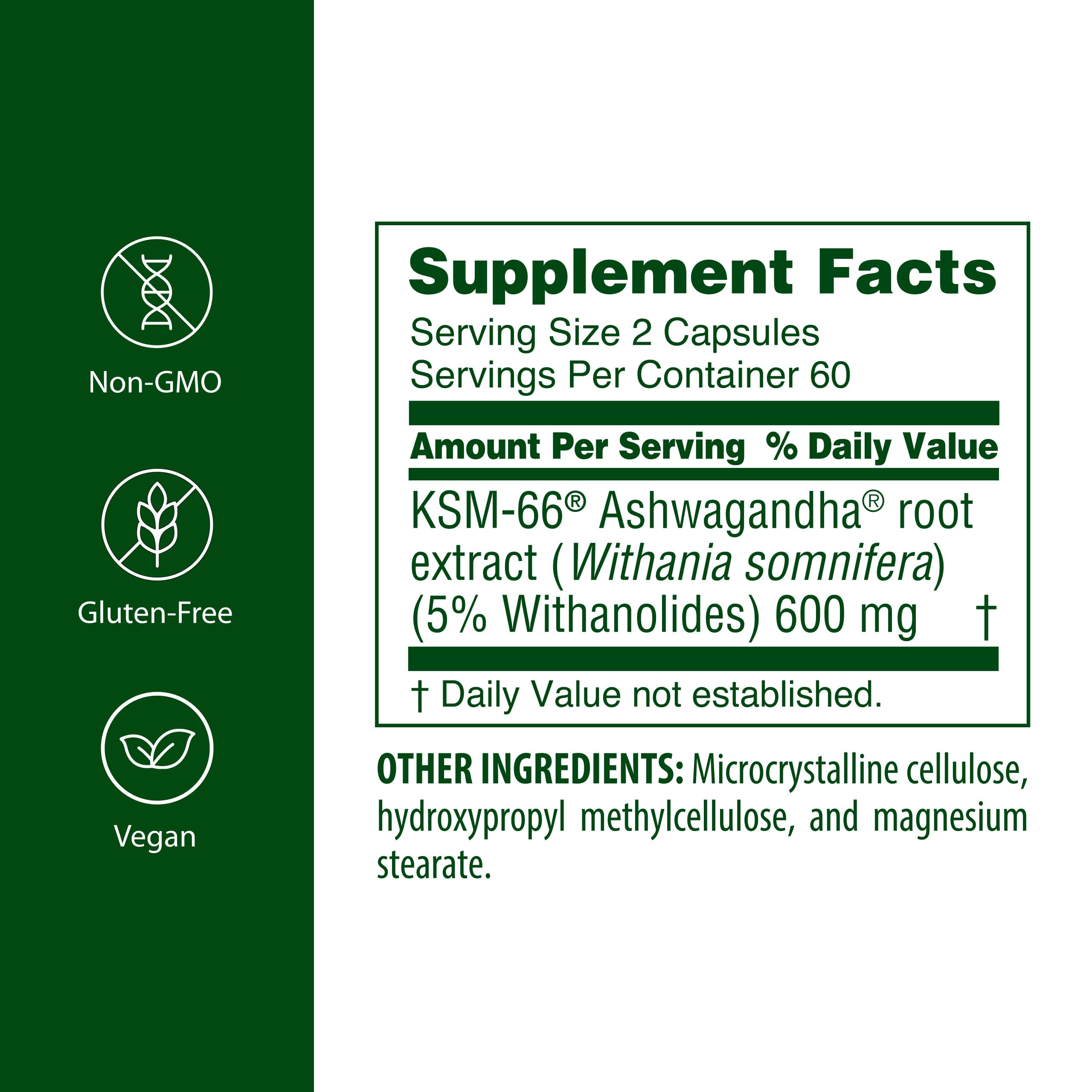Close-up of Flora Ashwagandha KSM-66 capsules for daily calm.