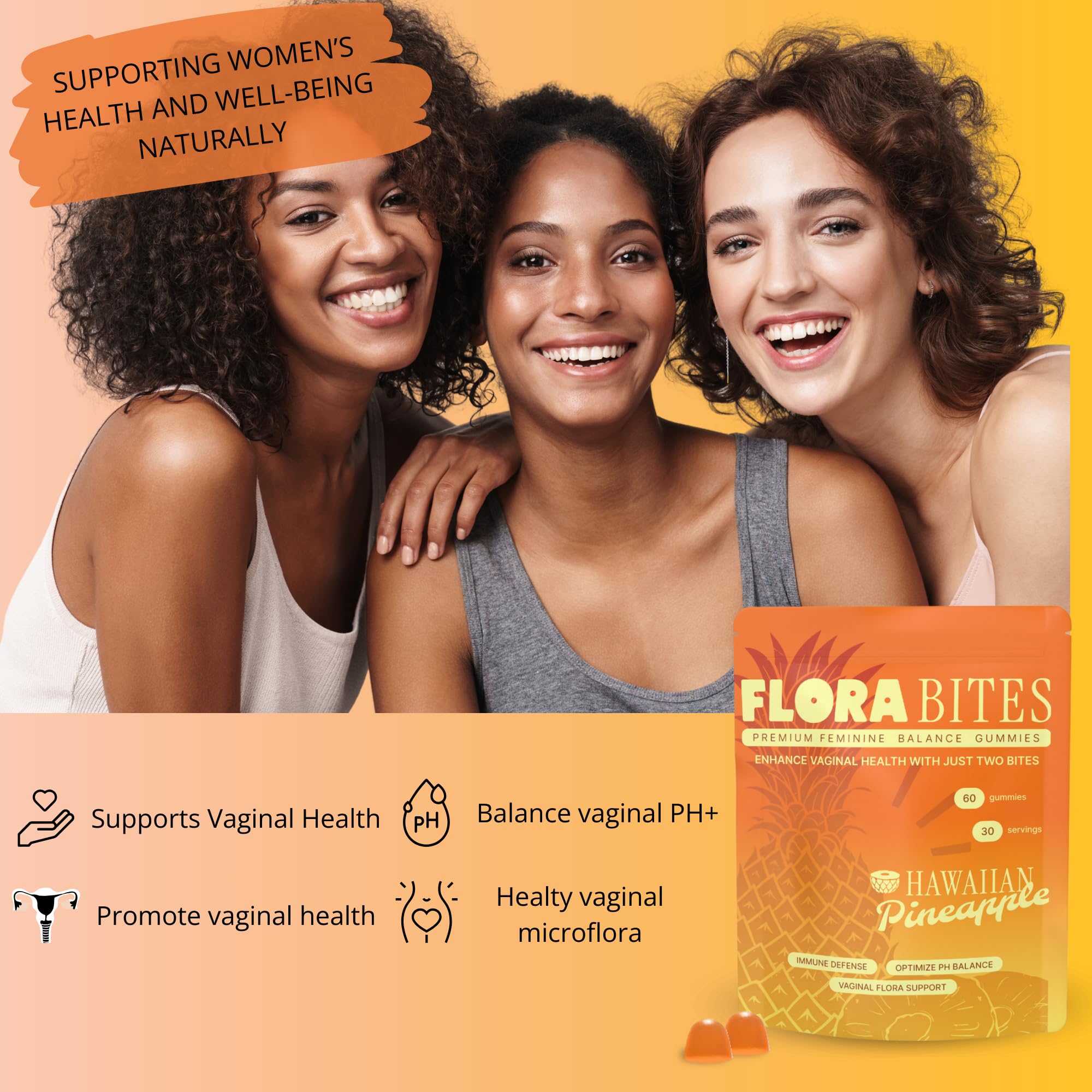Flora Bites vegan gluten-free gummies—ingredient quality supporting feminine health.