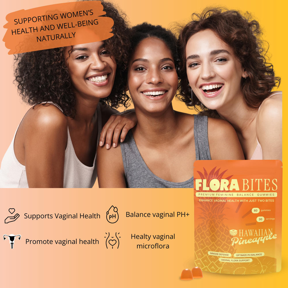 Flora Bites vegan gluten-free gummies—ingredient quality supporting feminine health.