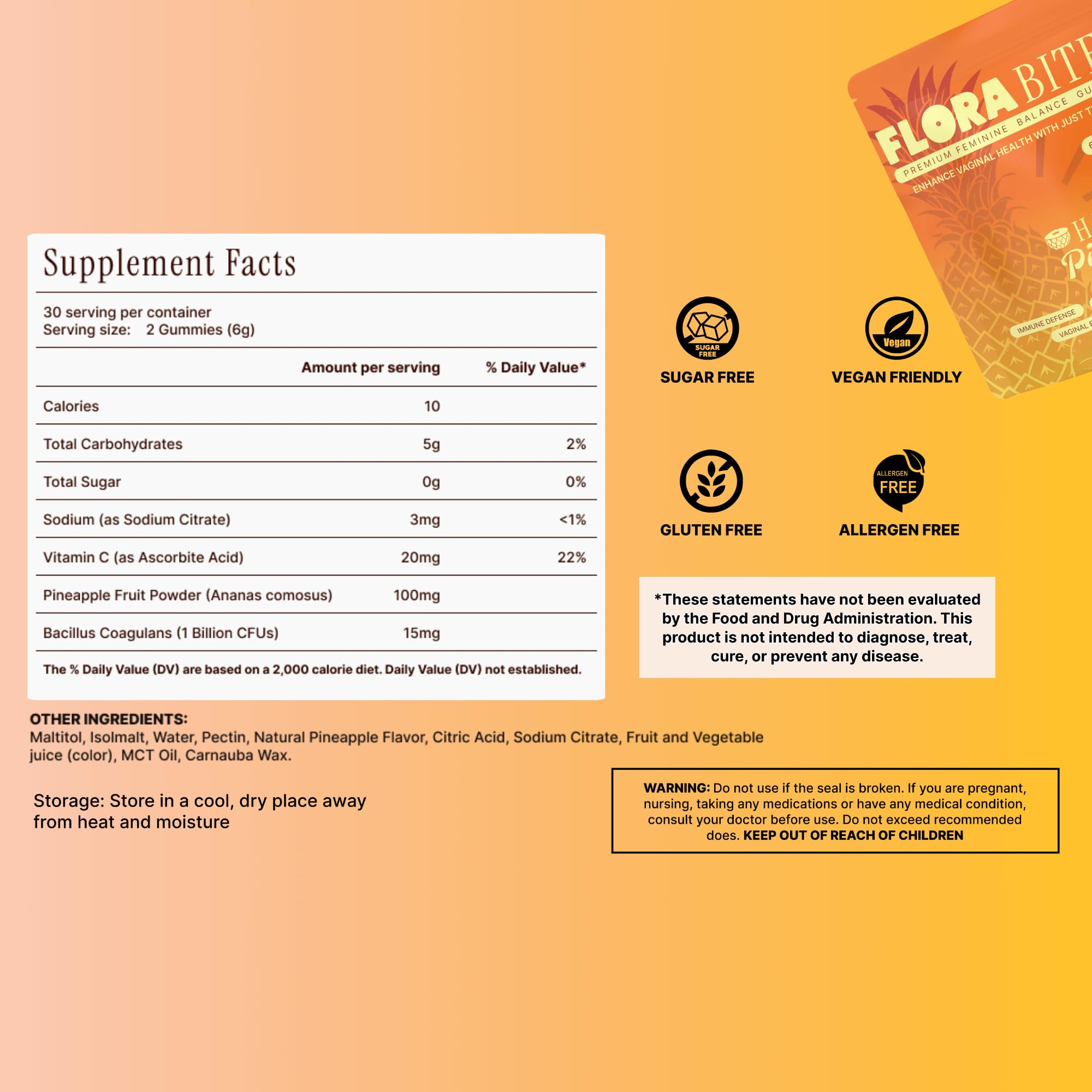 Flora Bites Hawaiian pineapple flavor gummies—tasty daily supplement option.