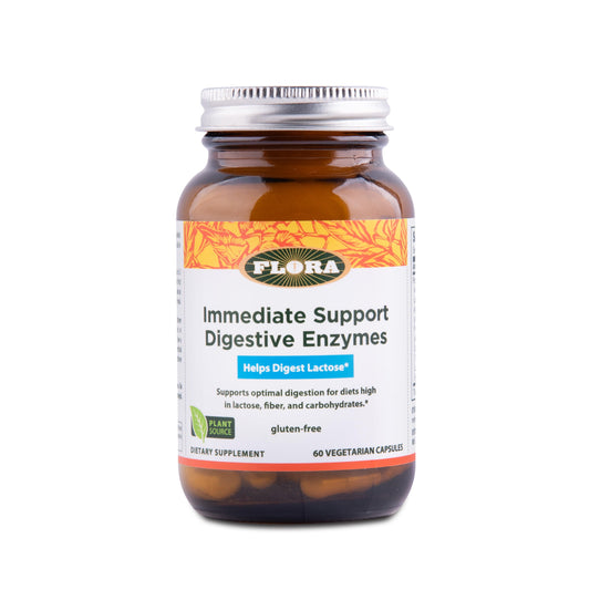 Flora Enzyme Blend bottle front showing vegetarian formula for digestive support