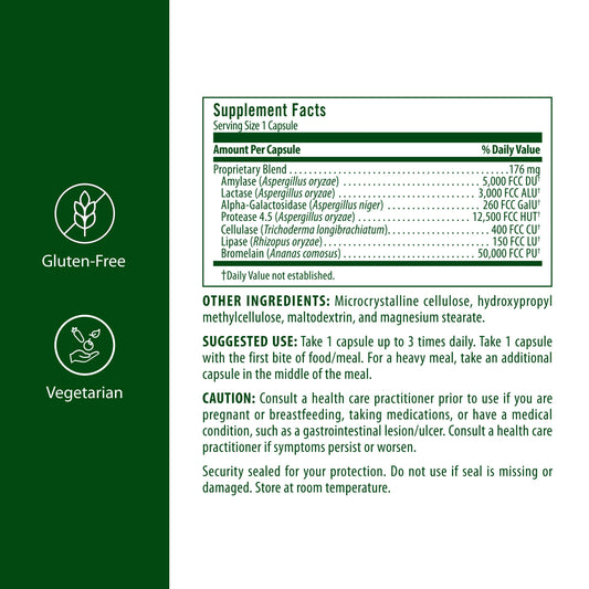 Flora Enzyme Blend capsules close-up highlighting seven enzymes for digestion