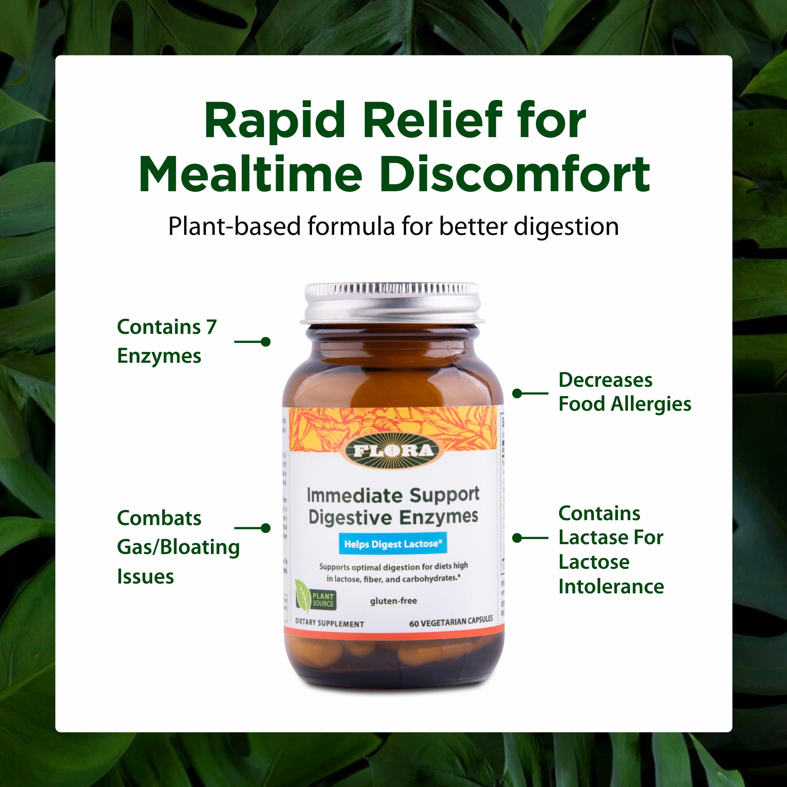 Flora Enzyme Blend label with FCC potency seal emphasizing full-spectrum enzymes