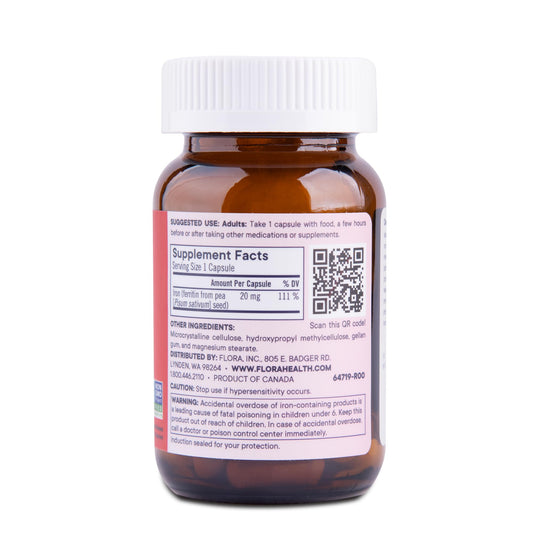 Close-up of Ferritin+ capsules showcasing delayed-release iron for gentler digestion.