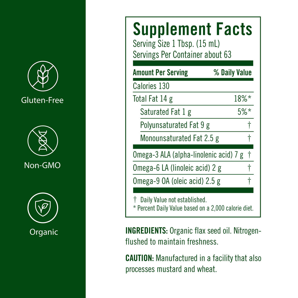 Flora Flax Oil in amber glass bottle highlights premium storage and freshness