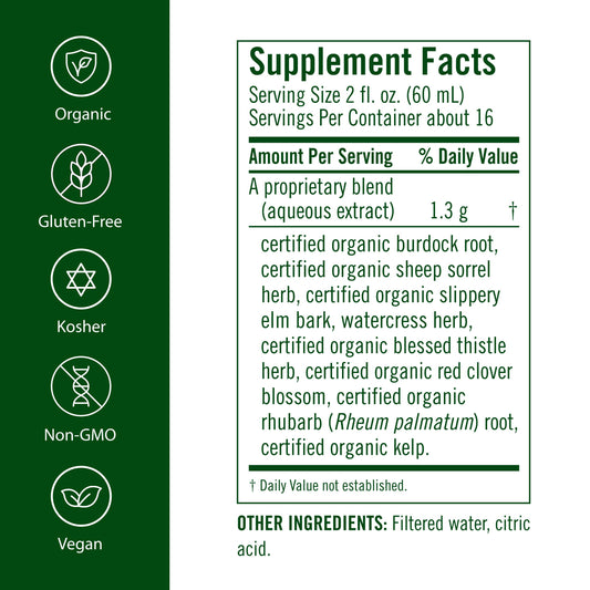 Flora Flor-Essence bottle label emphasizes organic ingredients and vegan formula.