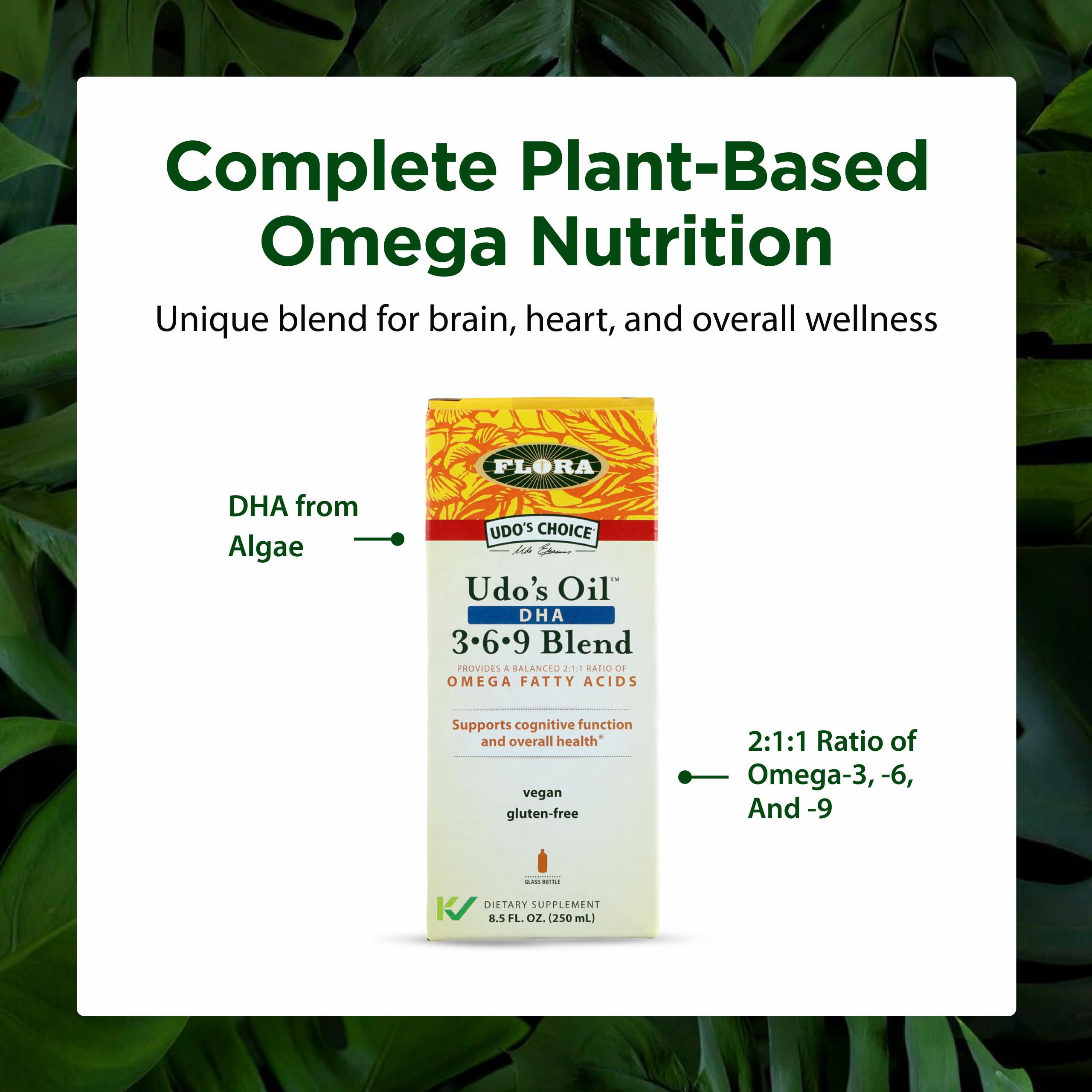 Organic coconut, flax, and sunflowers oils bottle close-up for a natural omega mix.