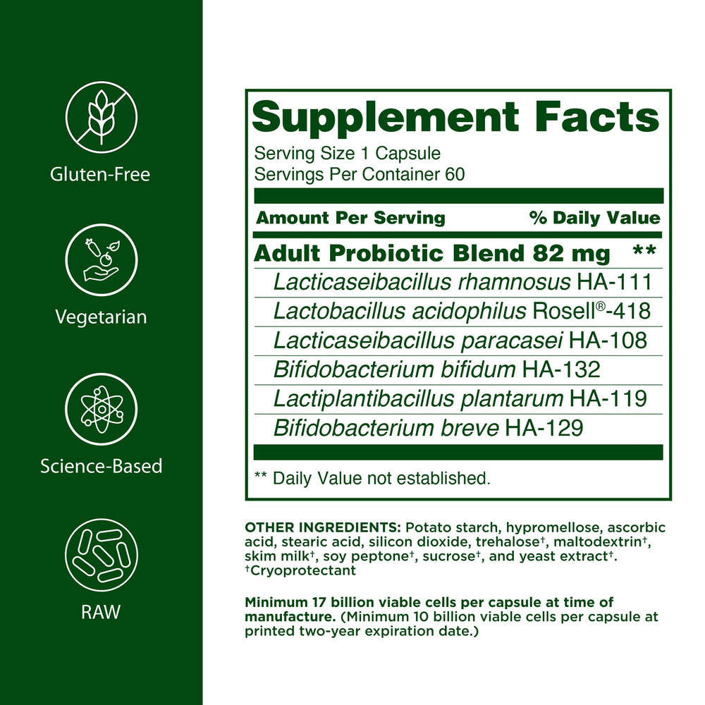 Close-up of Flora probiotic capsules for daily digestion benefits