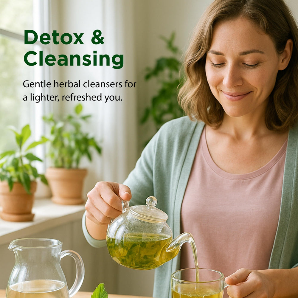 Sorrel, slippery elm, and kelp featured in Flora's cleansing blend.