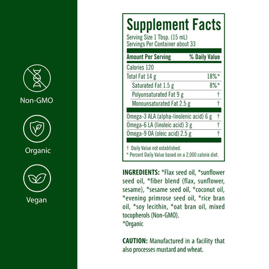 Flora Udo's omega blend being poured demonstrates easy daily integration.